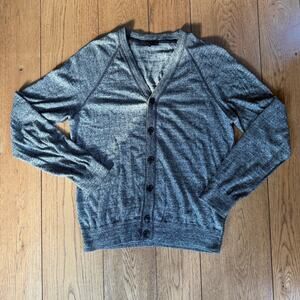 THEORY Cardigan Sweater SZ S Heathered Gray Black Grandpa Minimalist Cotton